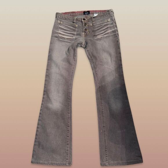 VERY RARE Von Dutch Low Rise Brown Denim Button Fly Wide Leg Jeans Size 27x28 #1 - Picture 1 of 5